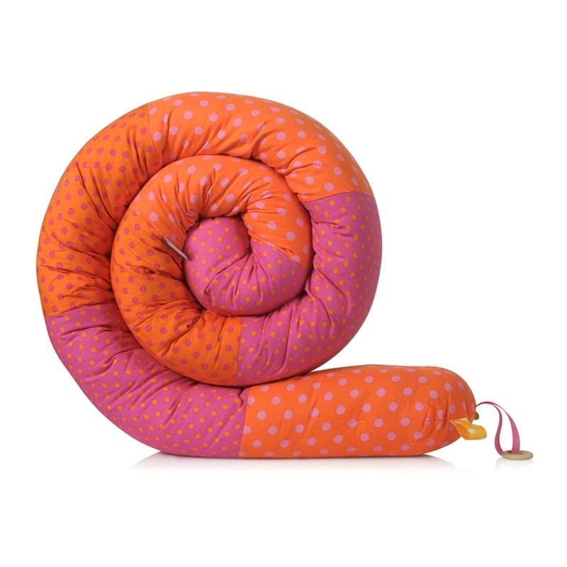 שבלול נחשוש מגן ראש למיטת תינוק ולמיטת מעבר נקודות כתום ורוד