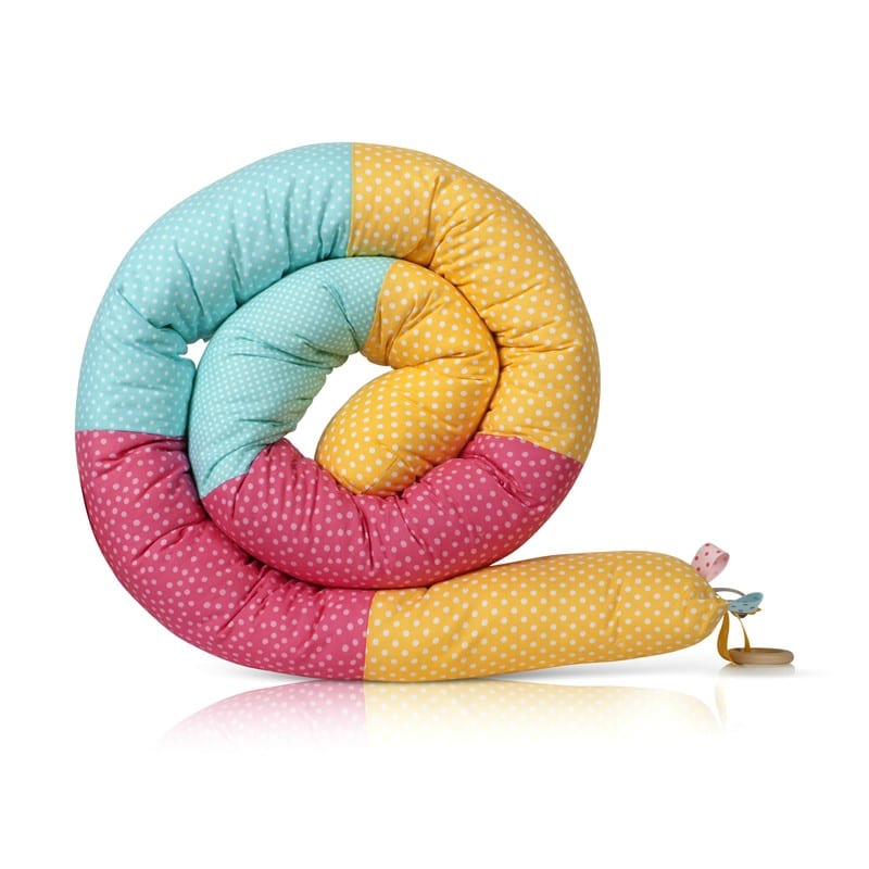 נחשוש שבלול מגן ראש למיטת תנוק ולמיטת מעבר נקודות אקווה ורוד צהוב