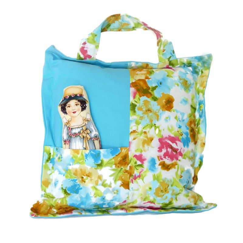 כרית נוי לנשיאה ולנסיעה עם בובה וינטאג' מדליקה פרחוני טורקיז פריחה אביבית